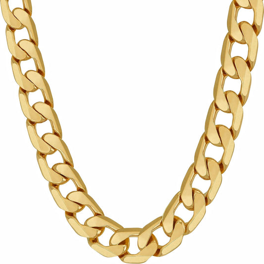 Beveled Cuban Link Curb Chain Necklaces 24K Real Gold Plated (3Mm, 6Mm & 9.5Mm)