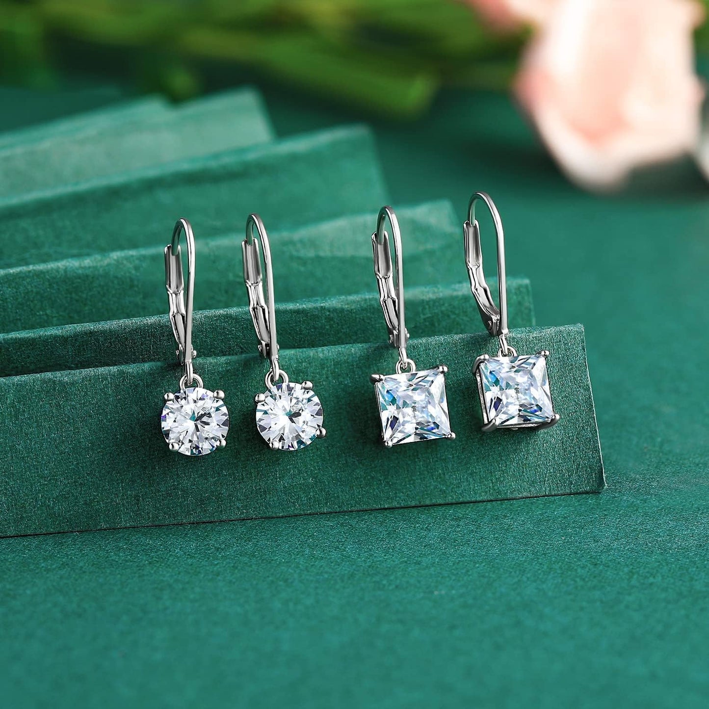 18K White Gold Plated round Princess Cut Clear Cubic Zirconia Tear Drop Dangle Earrings for Women Hypoallergenic