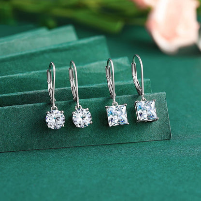 18K White Gold Plated round Princess Cut Clear Cubic Zirconia Tear Drop Dangle Earrings for Women Hypoallergenic