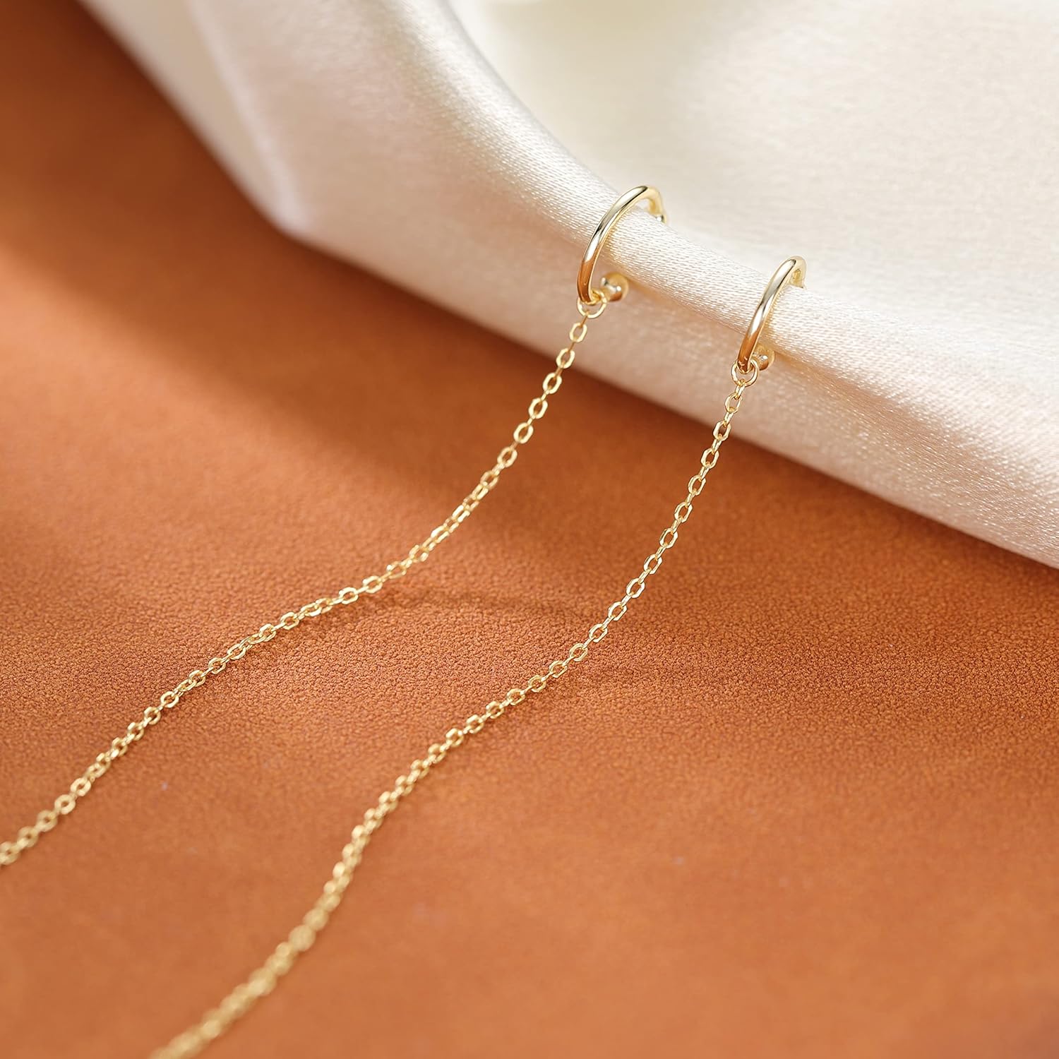 Sterling Silver Cuff Earrings and Chain for Women - Crawler and Wrap Climber Earrings