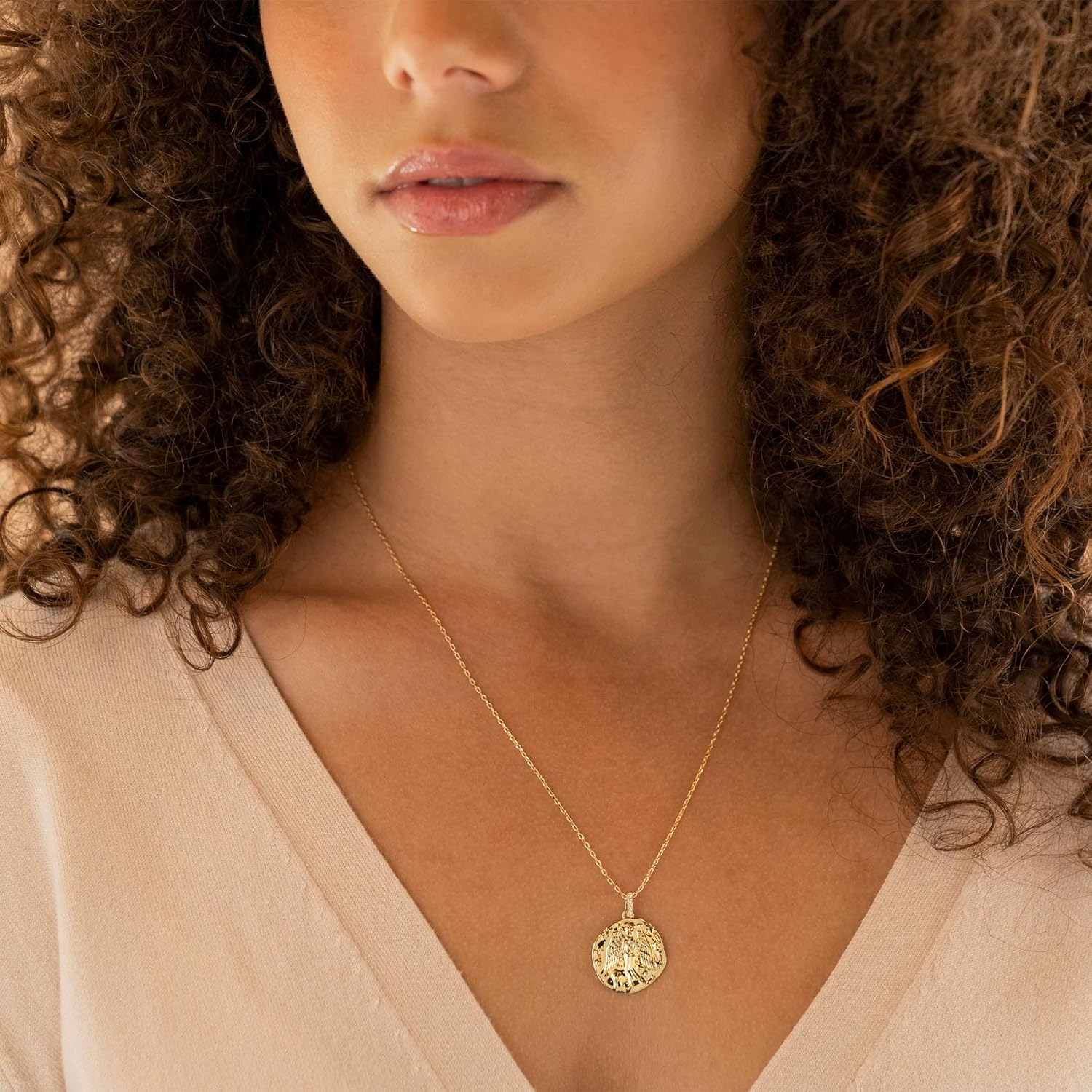 14K Gold Plated Engraved Coin Pendant Necklaces for Women | Byzantine Coin Pendants | Bohemian Necklace