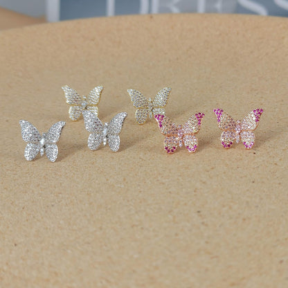 ANN BABIC CZ Butterfly Stud Earrings for Women - Cubic Zirconia Paved Butterfly Earrings - Butterfly Earrings Plated in Gold