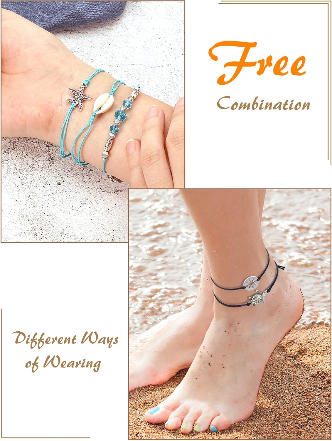 21 Pieces Surfer Wave Bracelet Ocean Wave Adjustable Waterproof Handmade Friendship Bracelet Anklet Jewelry for Women