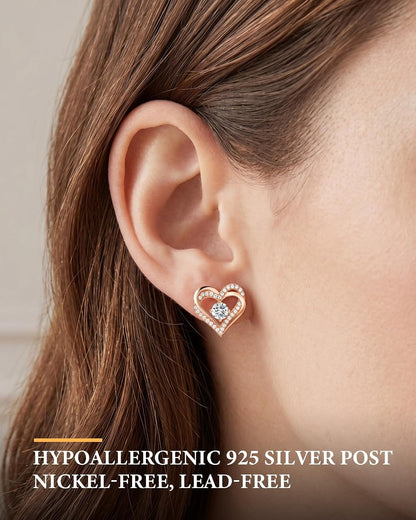 Forever Love Heart Stud Earrings for Women, 925 Sterling Silver Birthstone Heart Stud Earrings Mother'S Day Gift Anniversary Birthday Jewelry Gifts for Women Wife Her