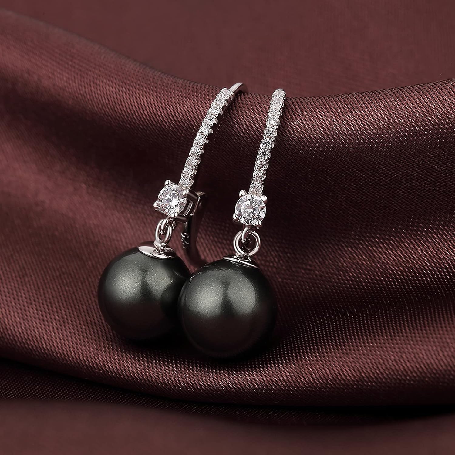 Pearl Dangle Earrings 925 Sterling Silver Pearl Earrings for Women 10Mm White/Black Pearls