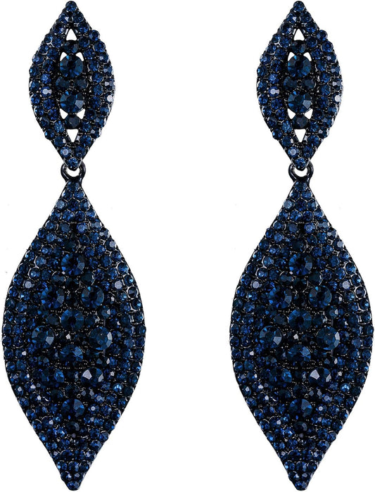 Women'S Rhinestone Crystal Wedding Bridal 2 Leaf Drop Dangle Chandelier Earrings