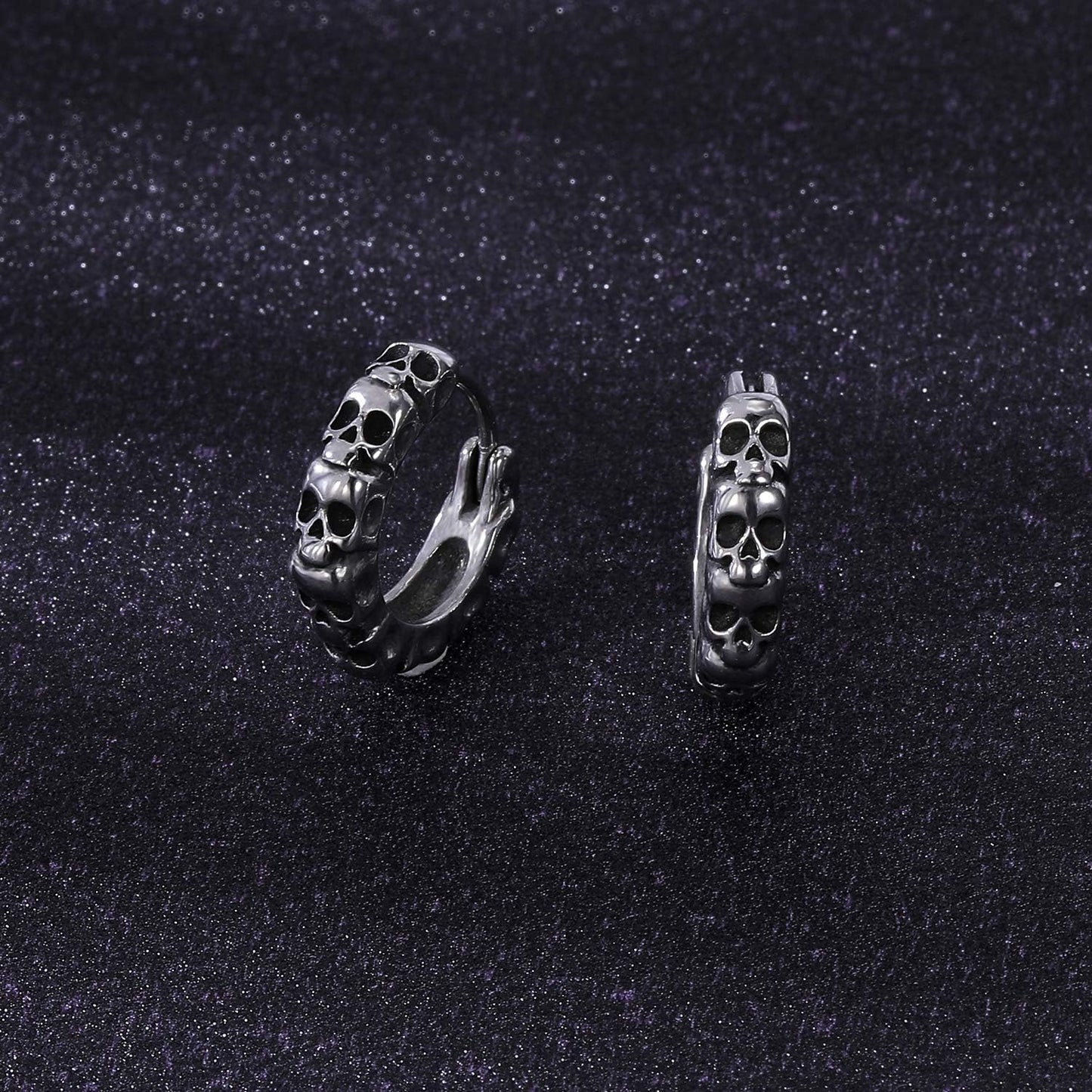 Gothic Skull Hoop Earrings for Men Surgical Steel Mens Huggie Earrings Punk Black Helix Piercing Jewelry for Women