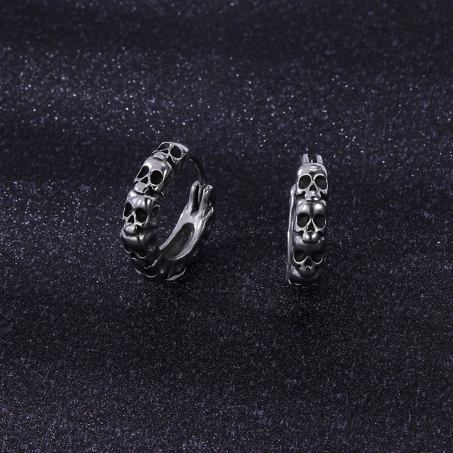 Gothic Skull Hoop Earrings for Men Surgical Steel Mens Huggie Earrings Punk Black Helix Piercing Jewelry for Women