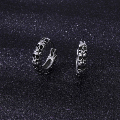 Gothic Skull Hoop Earrings for Men Surgical Steel Mens Huggie Earrings Punk Black Helix Piercing Jewelry for Women