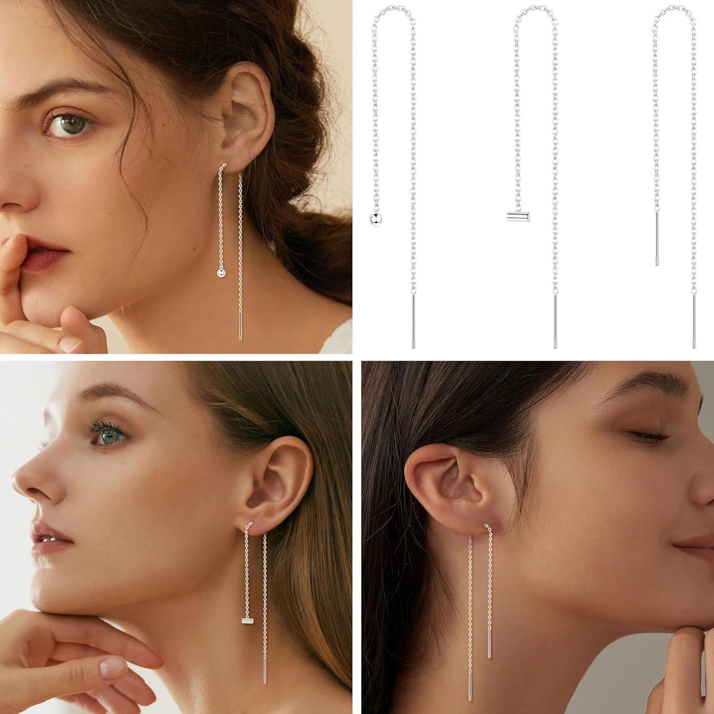 6 Pairs Stainless Steel Chain Tassel Earrings for Women Lightweight Wave Threader Ball Dangle Drop Minimalist Chain Earrings Set