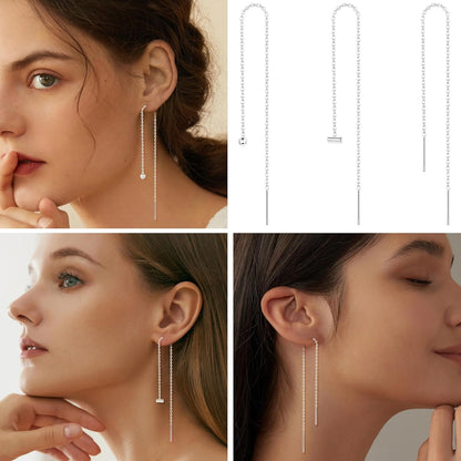6 Pairs Stainless Steel Chain Tassel Earrings for Women Lightweight Wave Threader Ball Dangle Drop Minimalist Chain Earrings Set