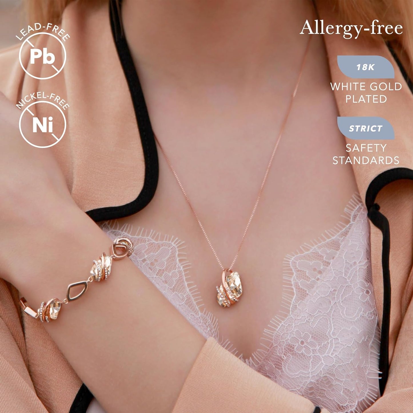 Wish Stone Pendant Necklace with Birthstone Crystal, 18K Rose Gold Plated/Silvertone, 18" + 2"