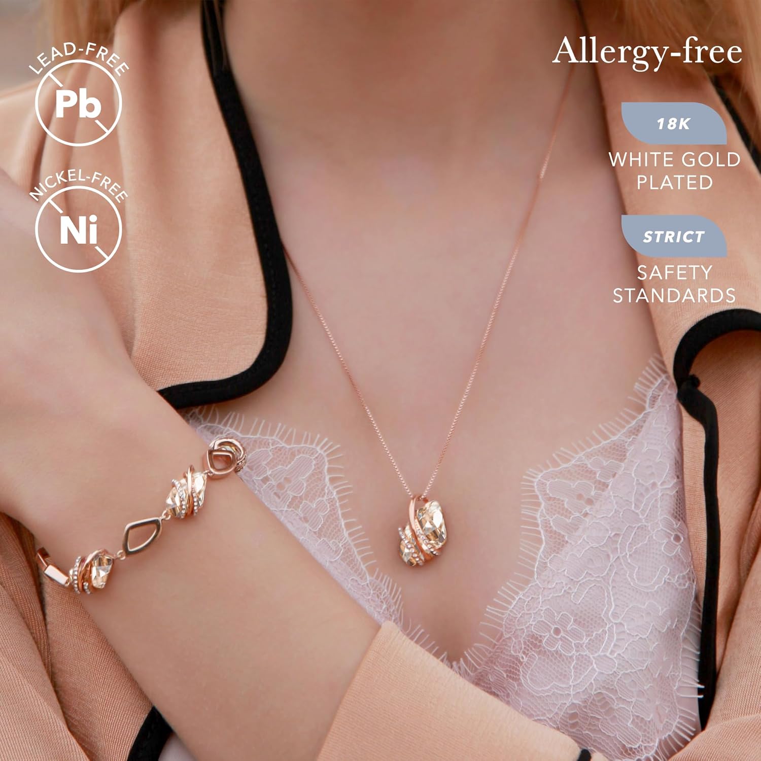 Wish Stone Pendant Necklace with Birthstone Crystal, 18K Rose Gold Plated/Silvertone, 18" + 2"