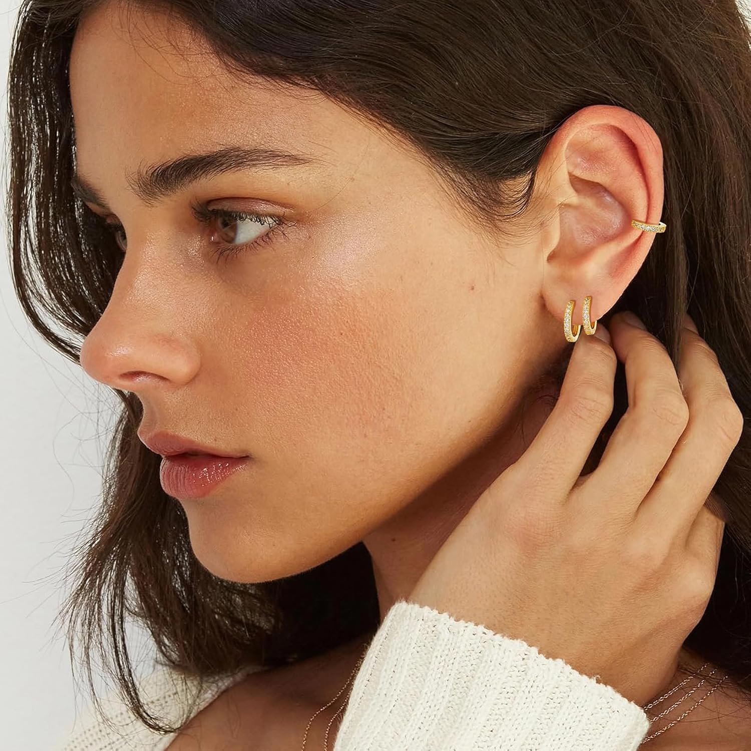 3 Pairs Small Hoop Earrings Tiny Cartilage Earrings for Women Cubic Zirconia Earrings Huggie Hoop Ear Piercing Earrings for Men 8Mm 10Mm 12Mm