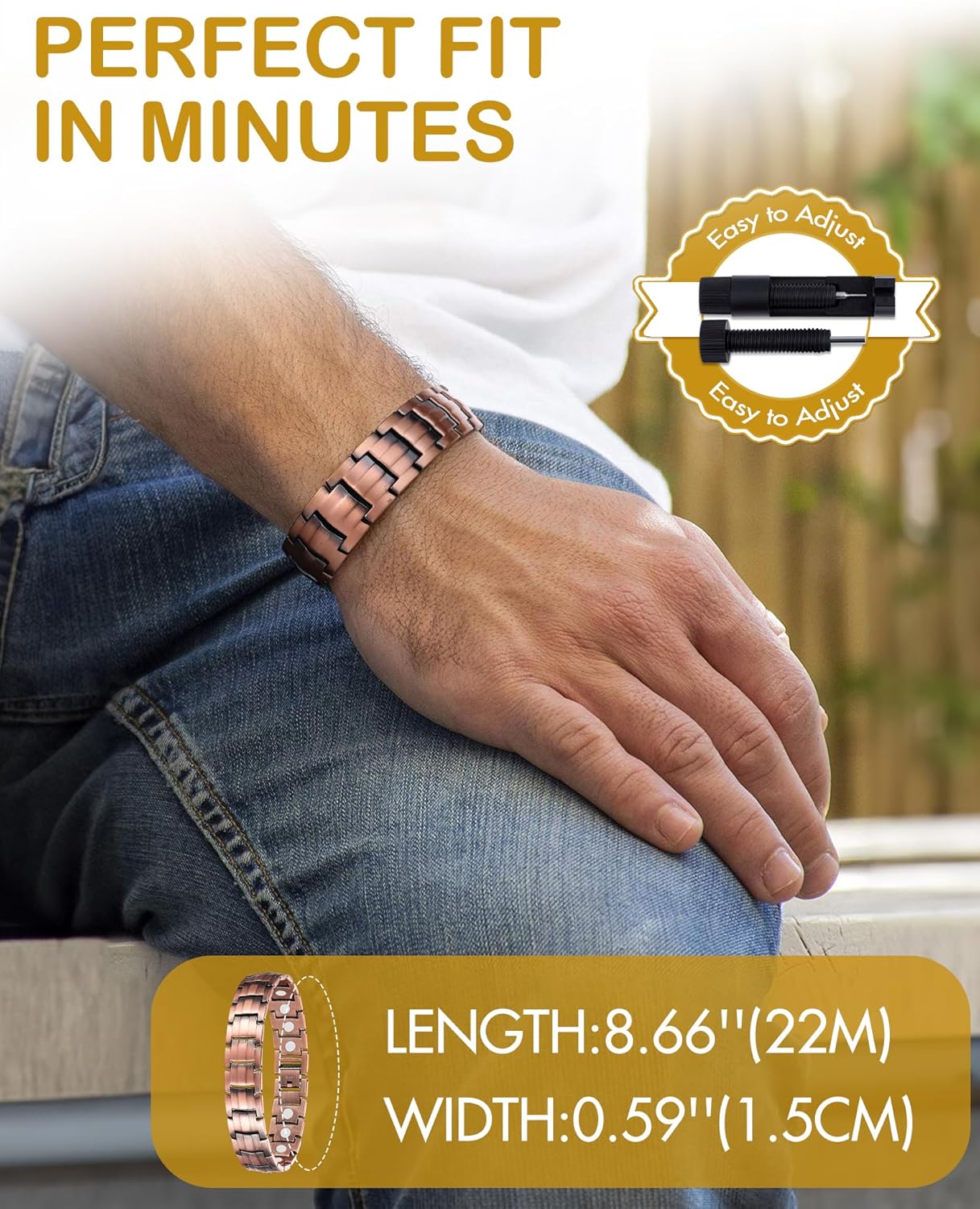 Copper Bracelet for Men-Magnetic Bracelets 99.99% Pure Copper Jewelry Gift with Adjustable Sizing Tool, Magnetic Field Therapy Jewelry