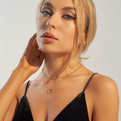 Dainty Gold Layered Bar Neckalce Moon Pendant Lariat Y Necklace 14K Gold Simple Necklace for Women