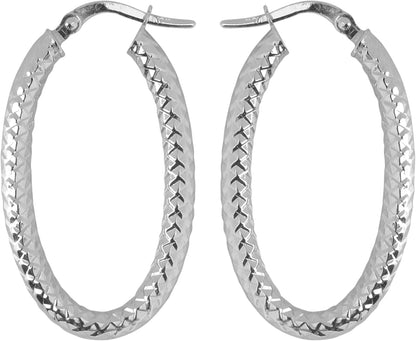 10K Gold Diamond-Cut Oval Hoop Earrings