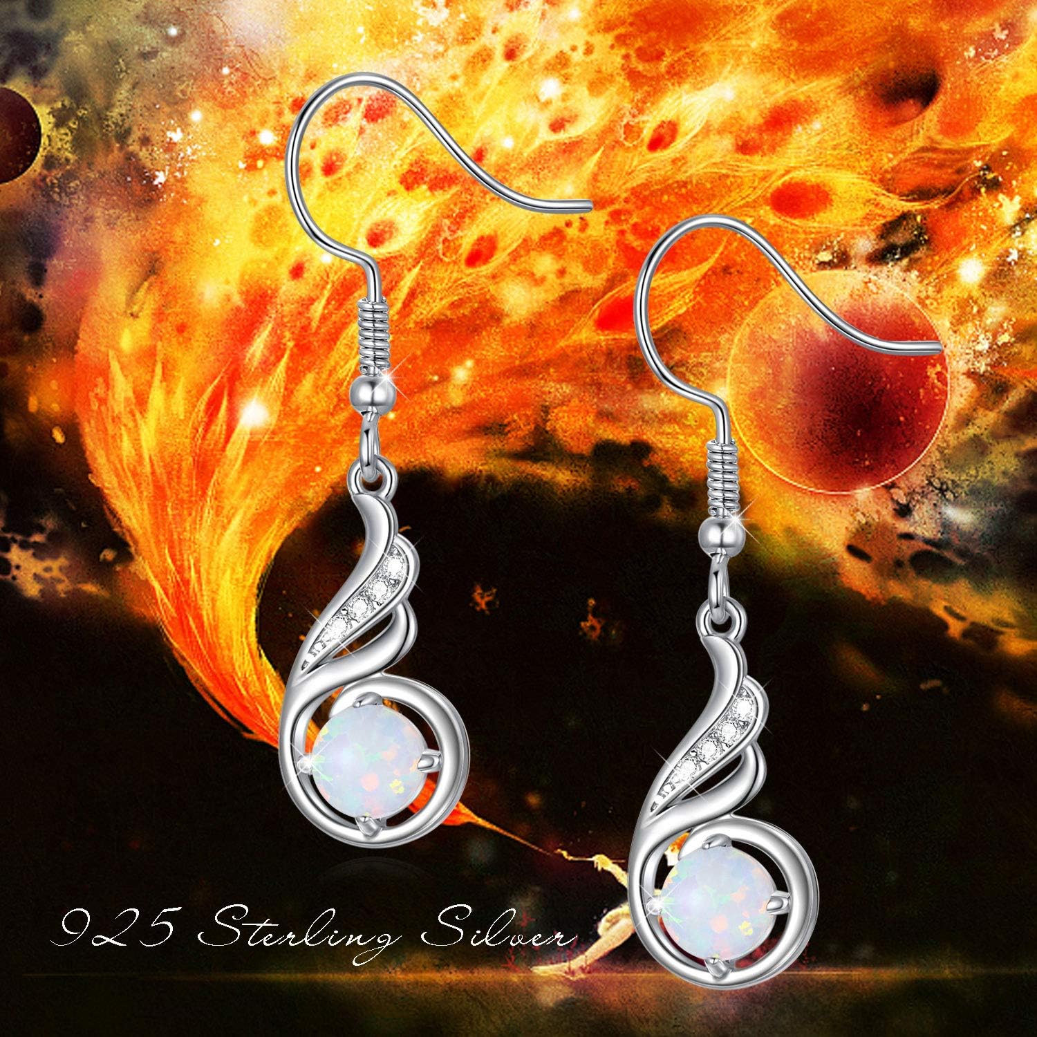 Phoenix Drop Earrings 925 Sterling Silver Dangle Dangly Dangling Earring Birthstone Jewelry Birthday Gift for Women Ladies
