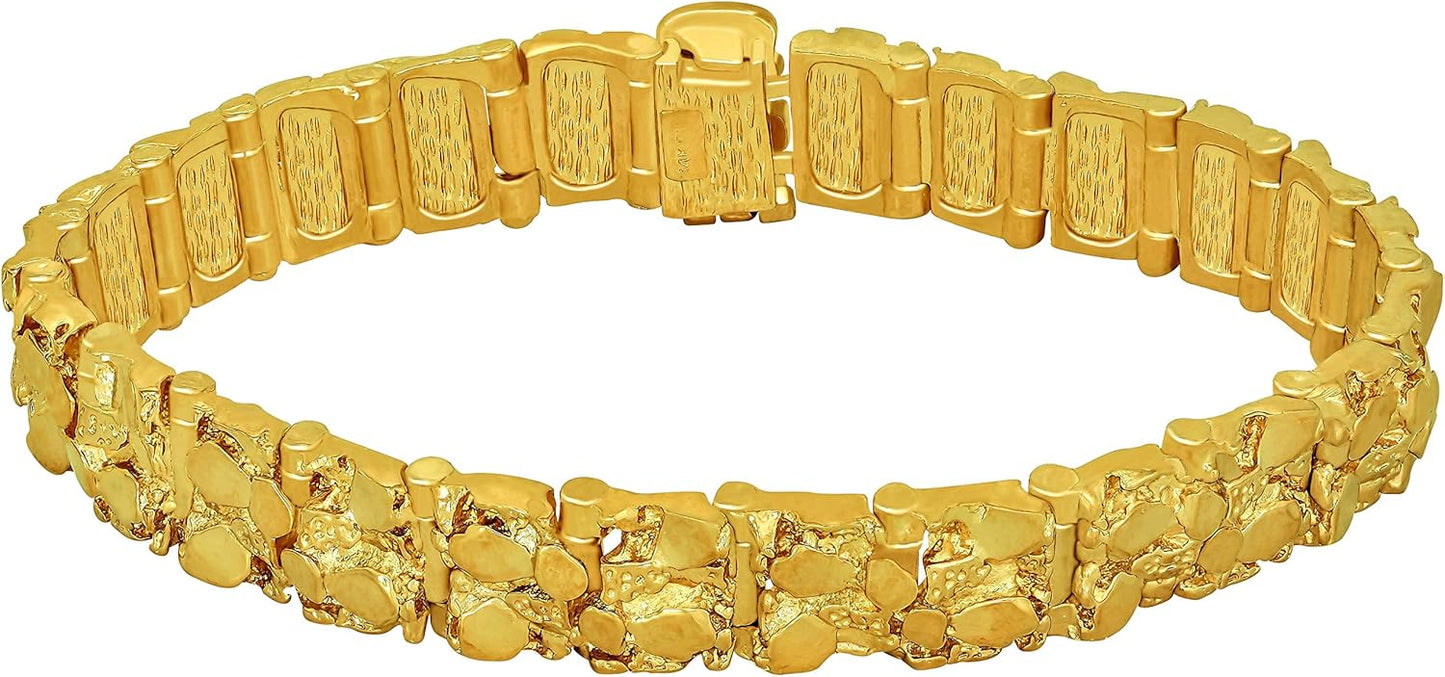 13Mm Rugged Nugget Link Bracelet for Men and Women 24K Gold Plated
