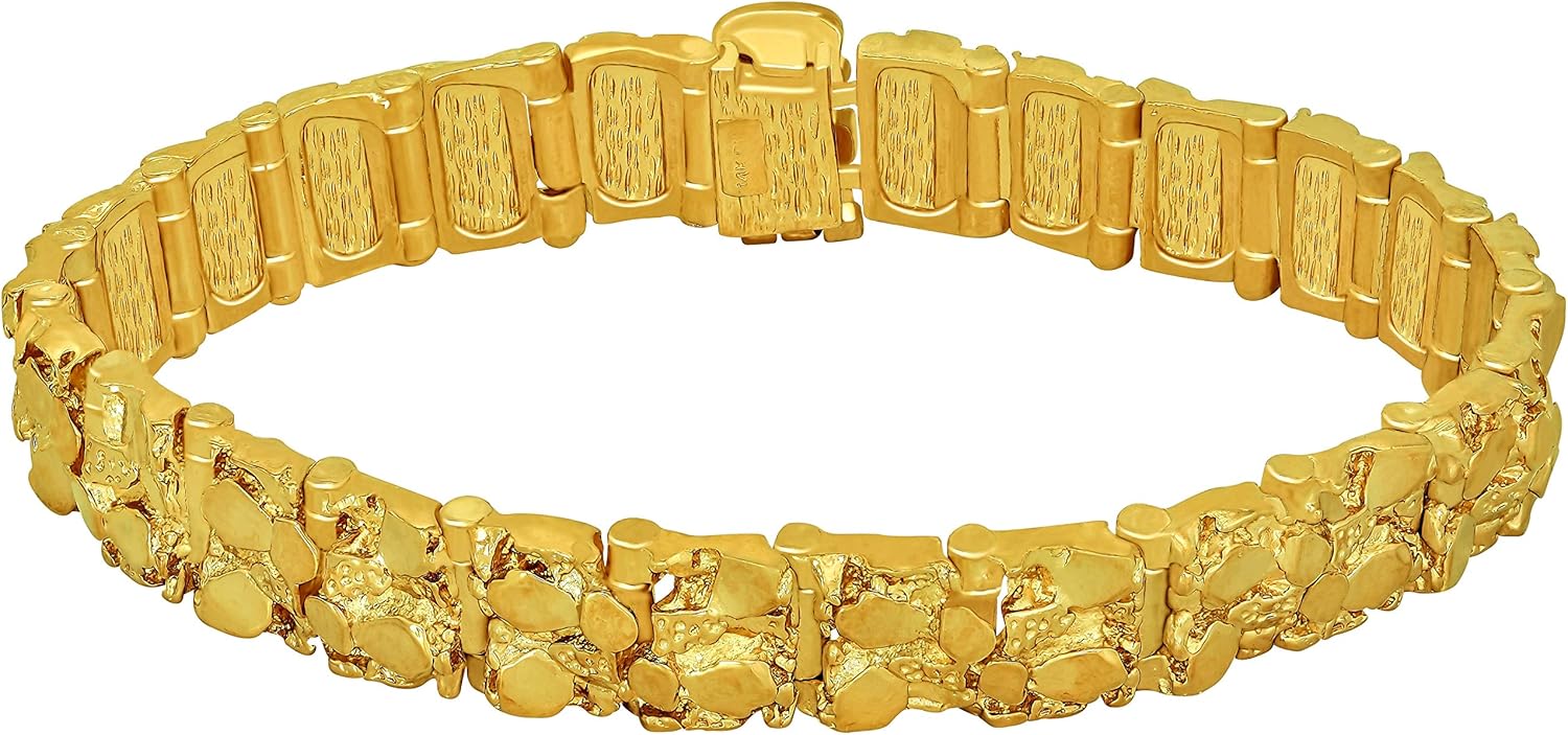 13Mm Rugged Nugget Link Bracelet for Men and Women 24K Gold Plated