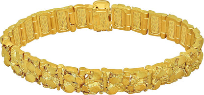 13Mm Rugged Nugget Link Bracelet for Men and Women 24K Gold Plated