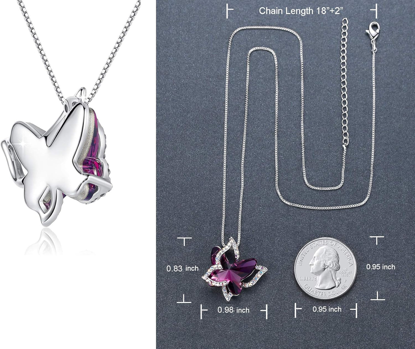 Gift Butterfly Birthstone Crystal Necklace, Silver Tone with 18”+2” Chain, Necklace for Mother’S Day Anniversary Birthday Gifts for Women and Daughter