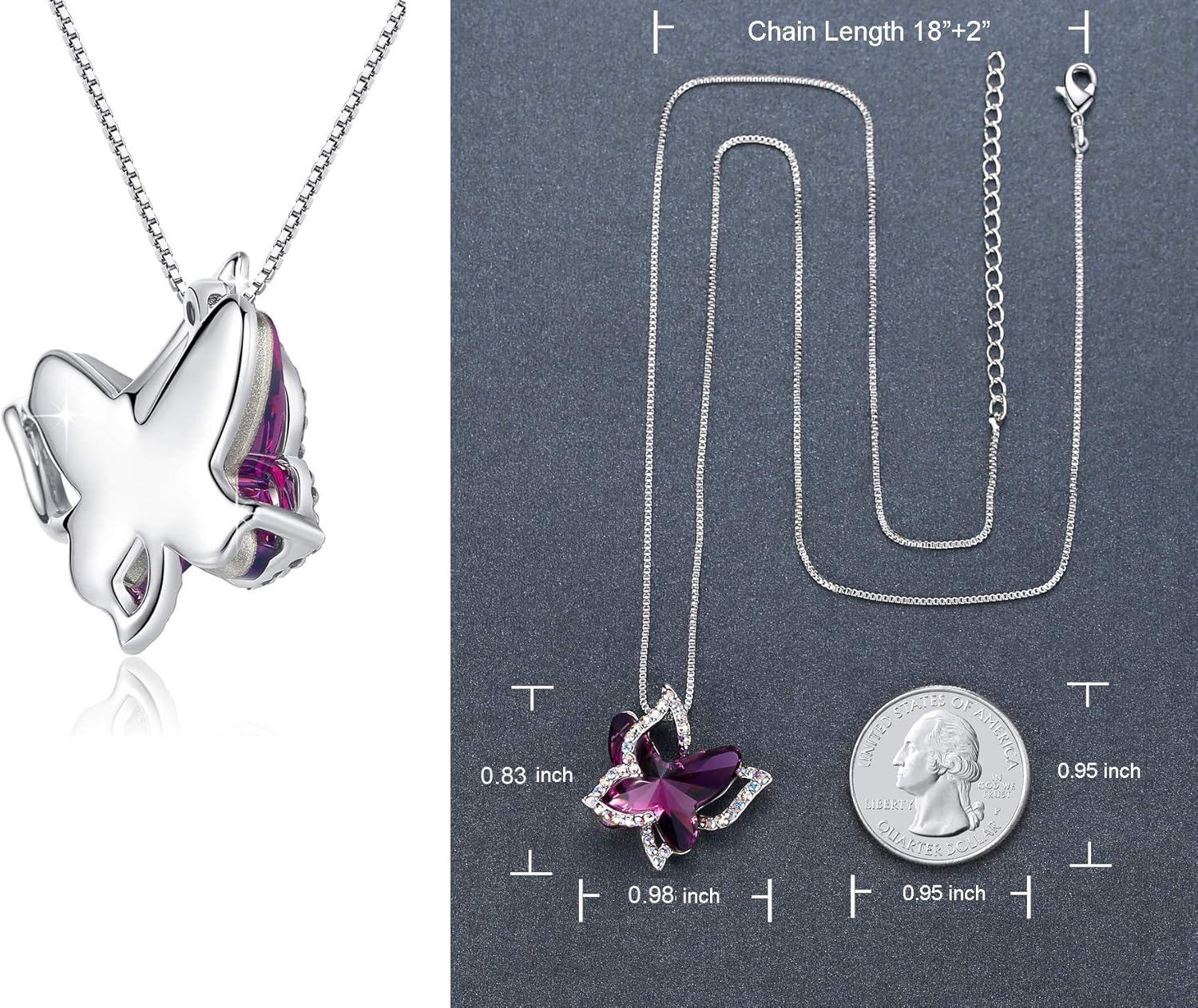 Gift Butterfly Birthstone Crystal Necklace, Silver Tone with 18”+2” Chain, Necklace for Mother’S Day Anniversary Birthday Gifts for Women and Daughter