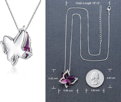 Gift Butterfly Birthstone Crystal Necklace, Silver Tone with 18”+2” Chain, Necklace for Mother’S Day Anniversary Birthday Gifts for Women and Daughter