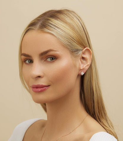 White Gold Plated Created White Opal Stud Earrings for Women - Made in Brazil