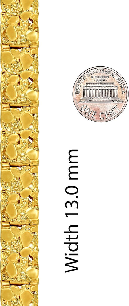 13Mm Rugged Nugget Link Bracelet for Men and Women 24K Gold Plated