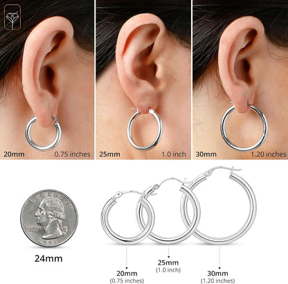 14K Gold Hoop Earrings for Women | Hypoallergenic 20MM, 25MM and 30MM Tube Hoop Earrings with Secure Click Tops |14K Yellow Gold or White Gold Classic Hoop Earrings in 3MM Thick Tube by