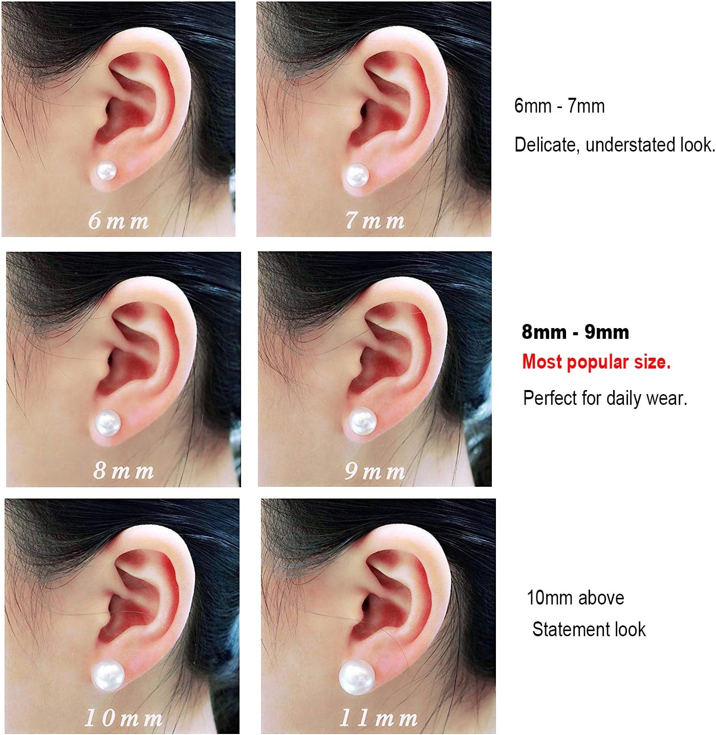 14K Gold AAA+ Handpicked round Freshwater Cultured White Pearl Stud Earrings for Women Girls