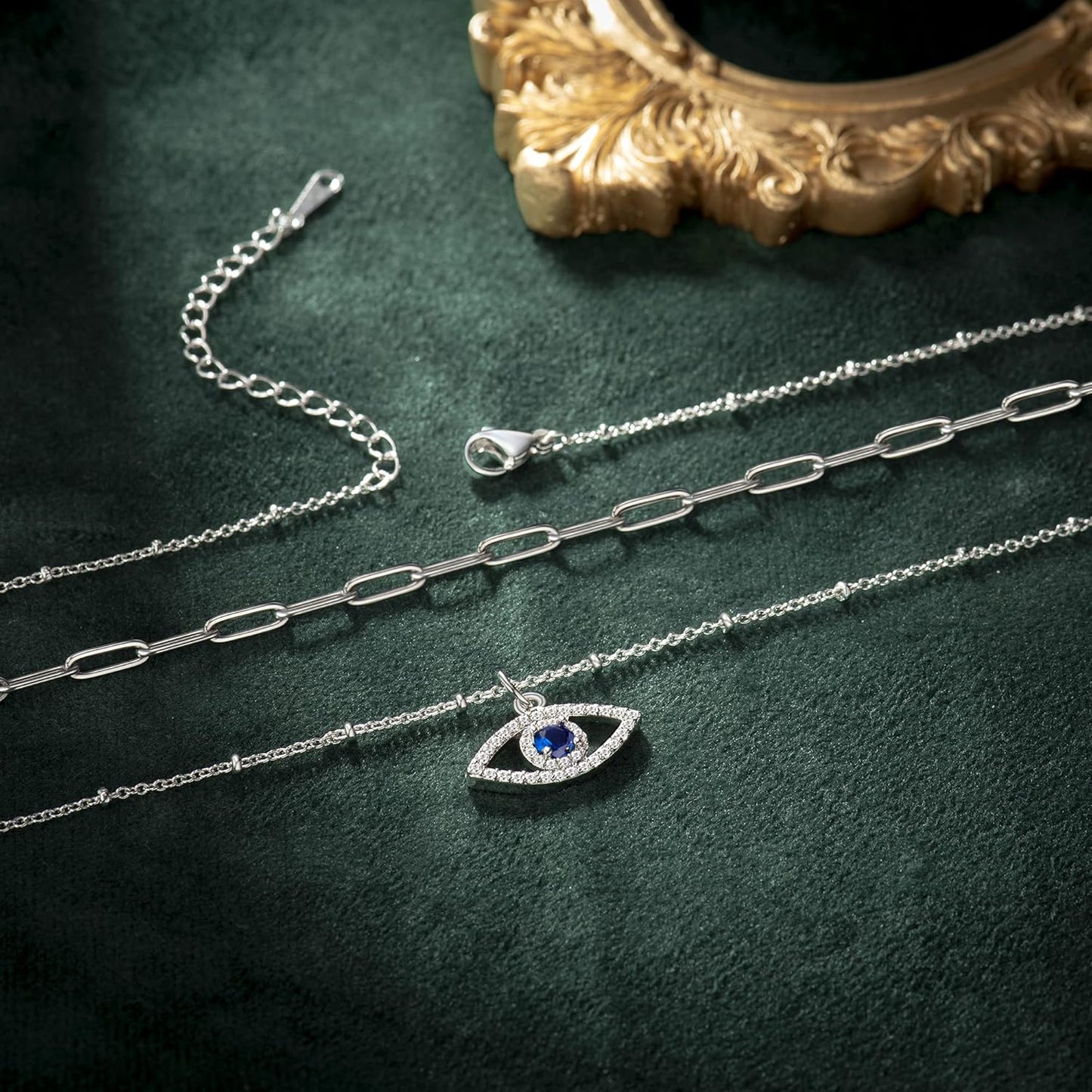 Layered Evil Eye Necklaces for Women 18K Gold Plated Dainty Chocker Necklace Delicate Jewelry Gift for Women Girls（Gold/Silver）