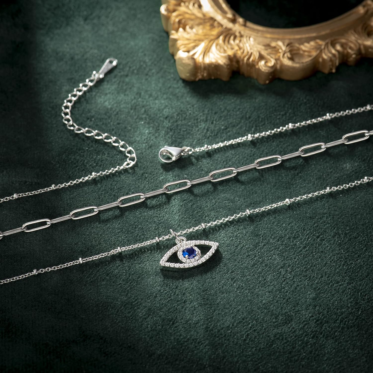 Layered Evil Eye Necklaces for Women 18K Gold Plated Dainty Chocker Necklace Delicate Jewelry Gift for Women Girls（Gold/Silver）