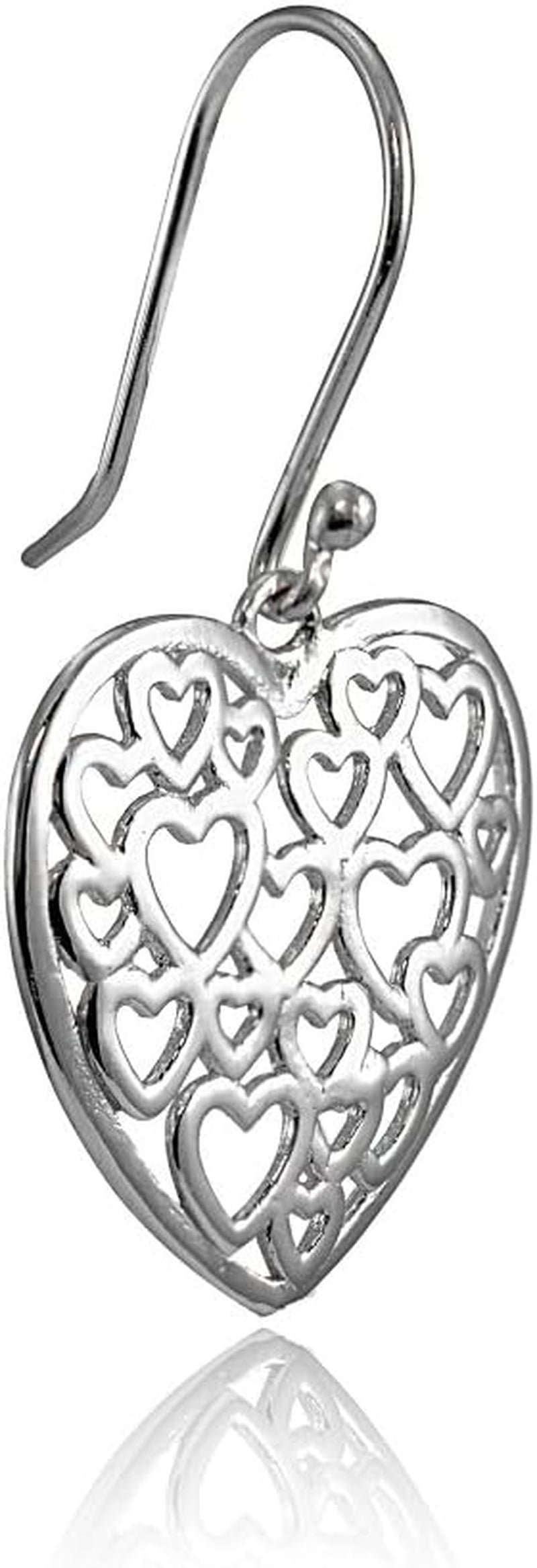 925 Sterling Silver Open Heart Filigree 34Mm Dangle Hook Earrings for Women, Silver, Yellow Gold & Rose Gold
