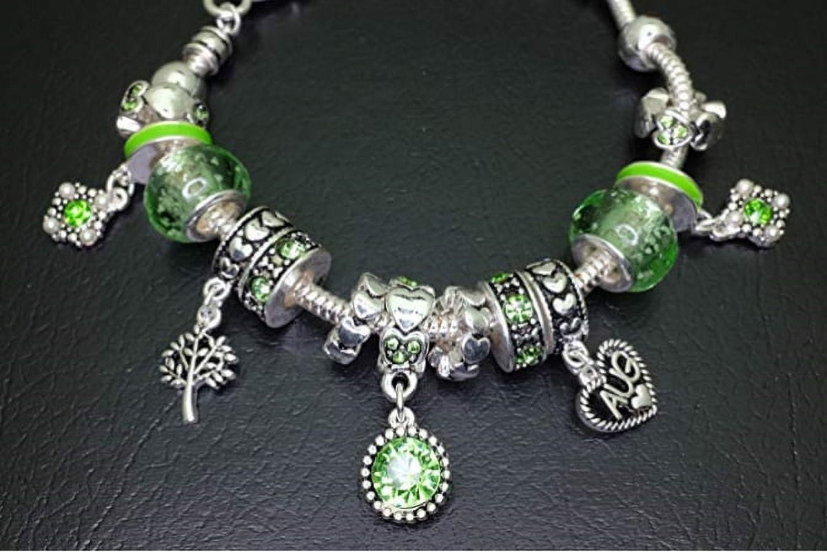 Birthstone Bracelet Multi-Color Charm Beads Silvertone