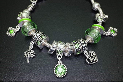 Birthstone Bracelet Multi-Color Charm Beads Silvertone