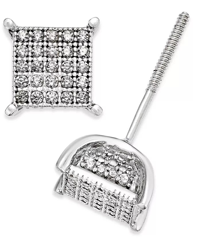 Men'S Diamond Square Cluster Stud Earrings (1/4 Ct. T.W.) in Sterling Silver