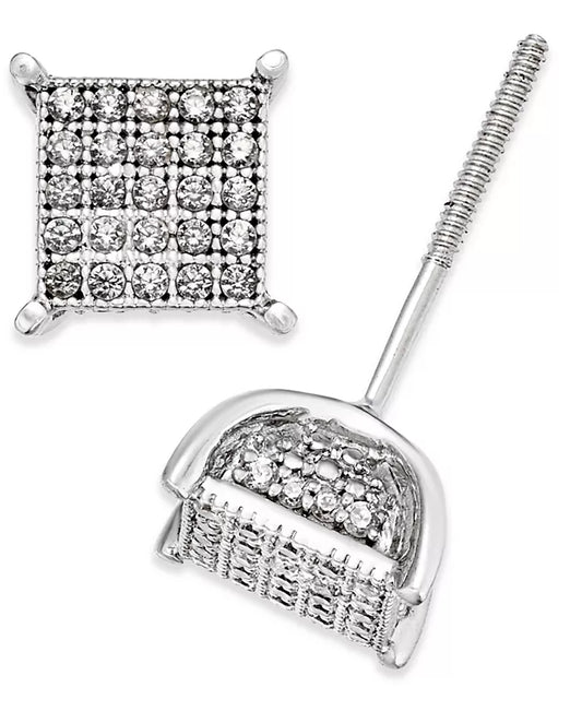 Men'S Diamond Square Cluster Stud Earrings (1/4 Ct. T.W.) in Sterling Silver