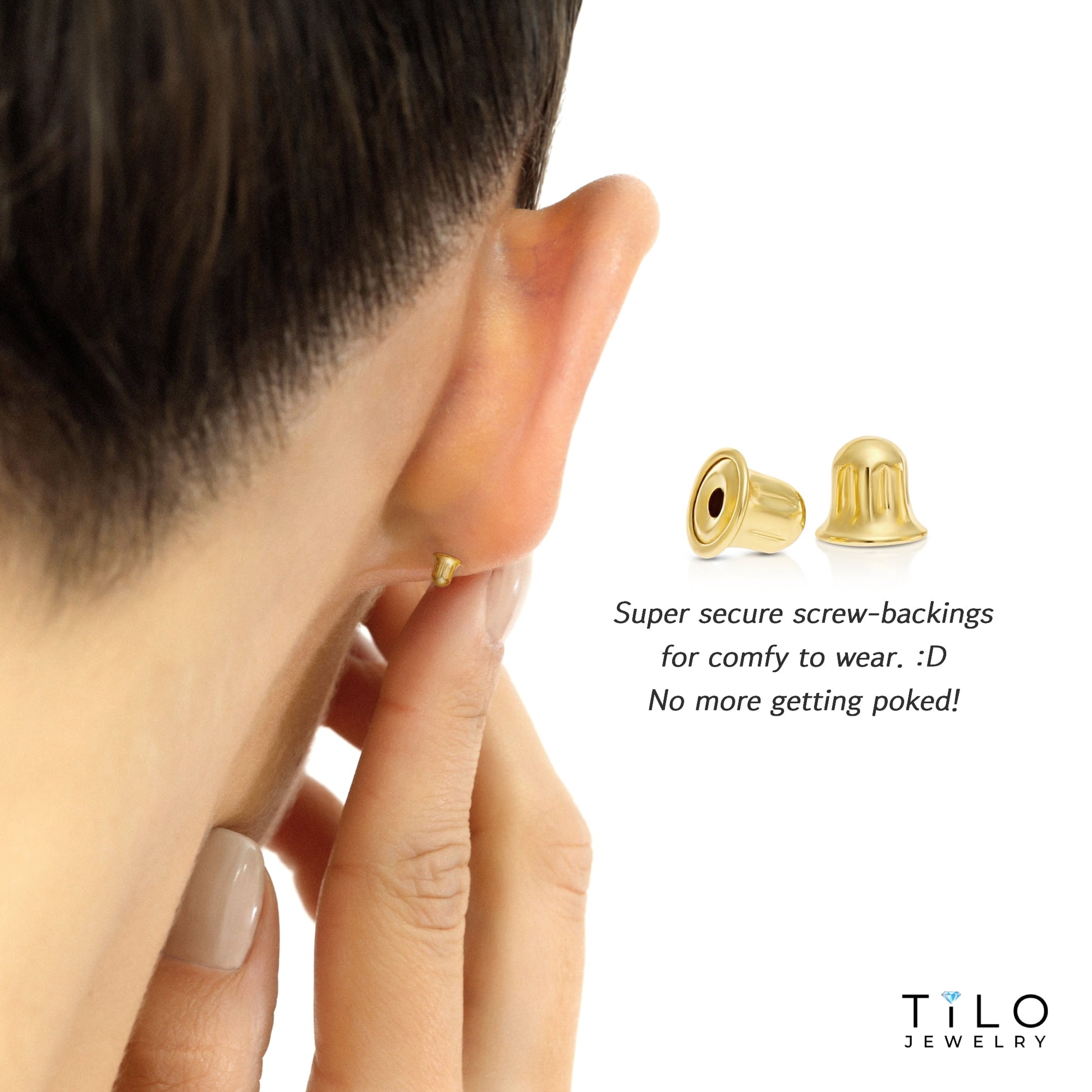 14K Yellow Gold Tiny Heart Halo Stud Post Earrings with Cubic Zirconia CZ Birthstone | Secure Screw-Backs | April | Women & Unisex