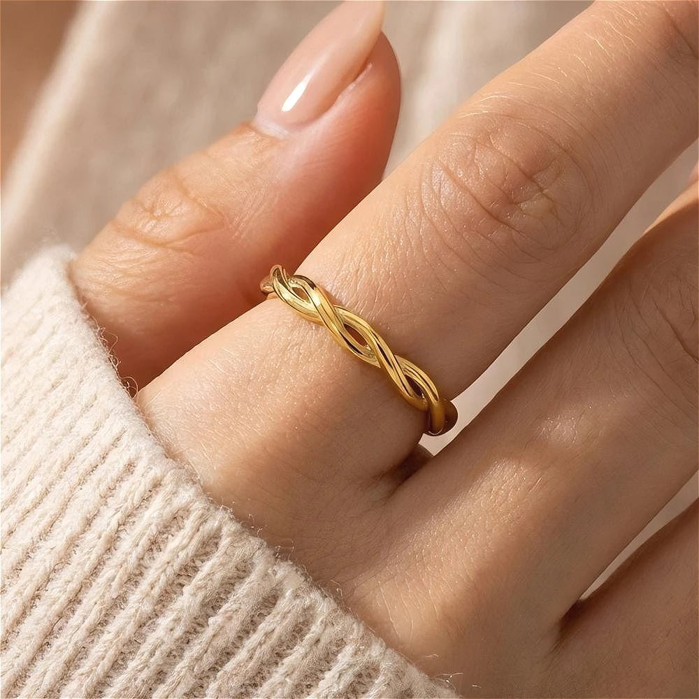 Twisted Woven Stainless Steel Rings for Women 18K Gold Plated Engagement Anniversary Jewelry Accessories
