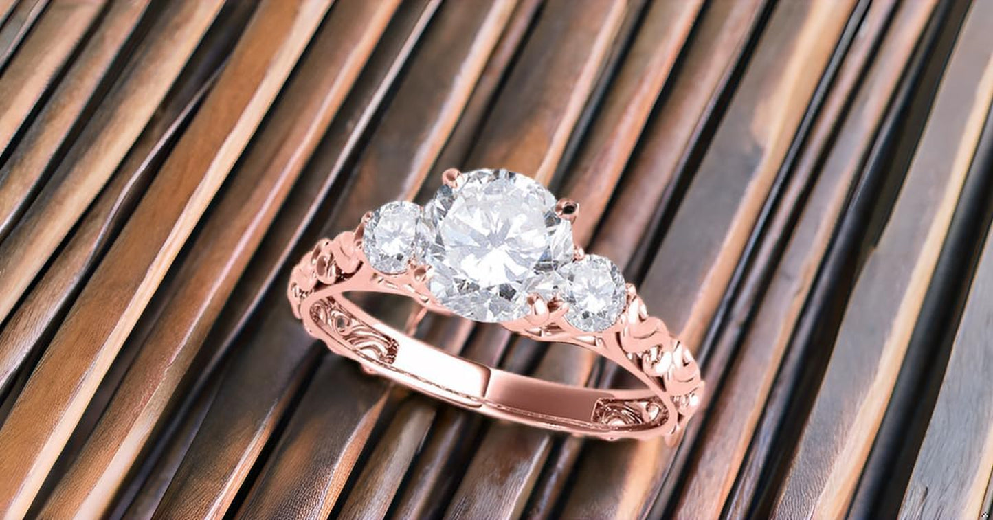 0.50 Ct 3 Stone Lab Grown Diamond Engagement Rings for Women, 14K Rose | Yellow | White Gold Promise Ring, round Brilliant Cut, H-I Color, SI1 Clarity