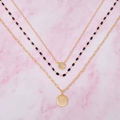 Disc & Beaded Chain Necklace Set of 3