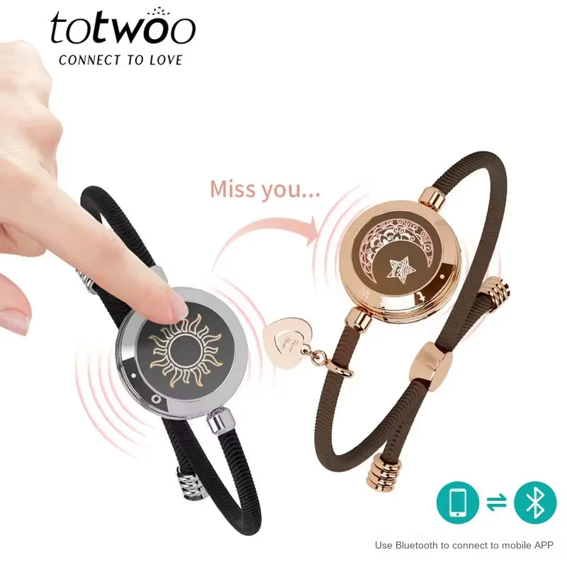 Totwoo Long Distance Touch Light up & Vibrate Bracelets for Couples, Long Distance Relationship Gifts Smart Sun & Moon Love Brac