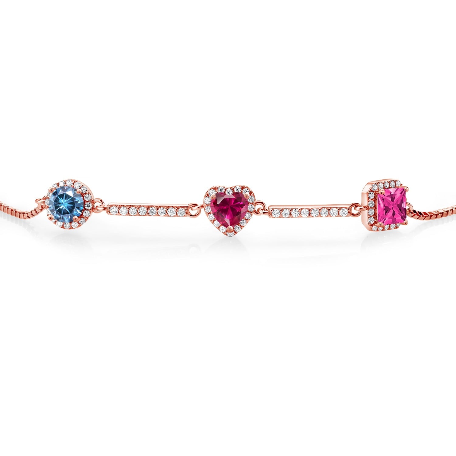 18K Rose Gold Plated Silver Bracelet Persian Blue Moissanite Created Ruby (1.90 Cttw)