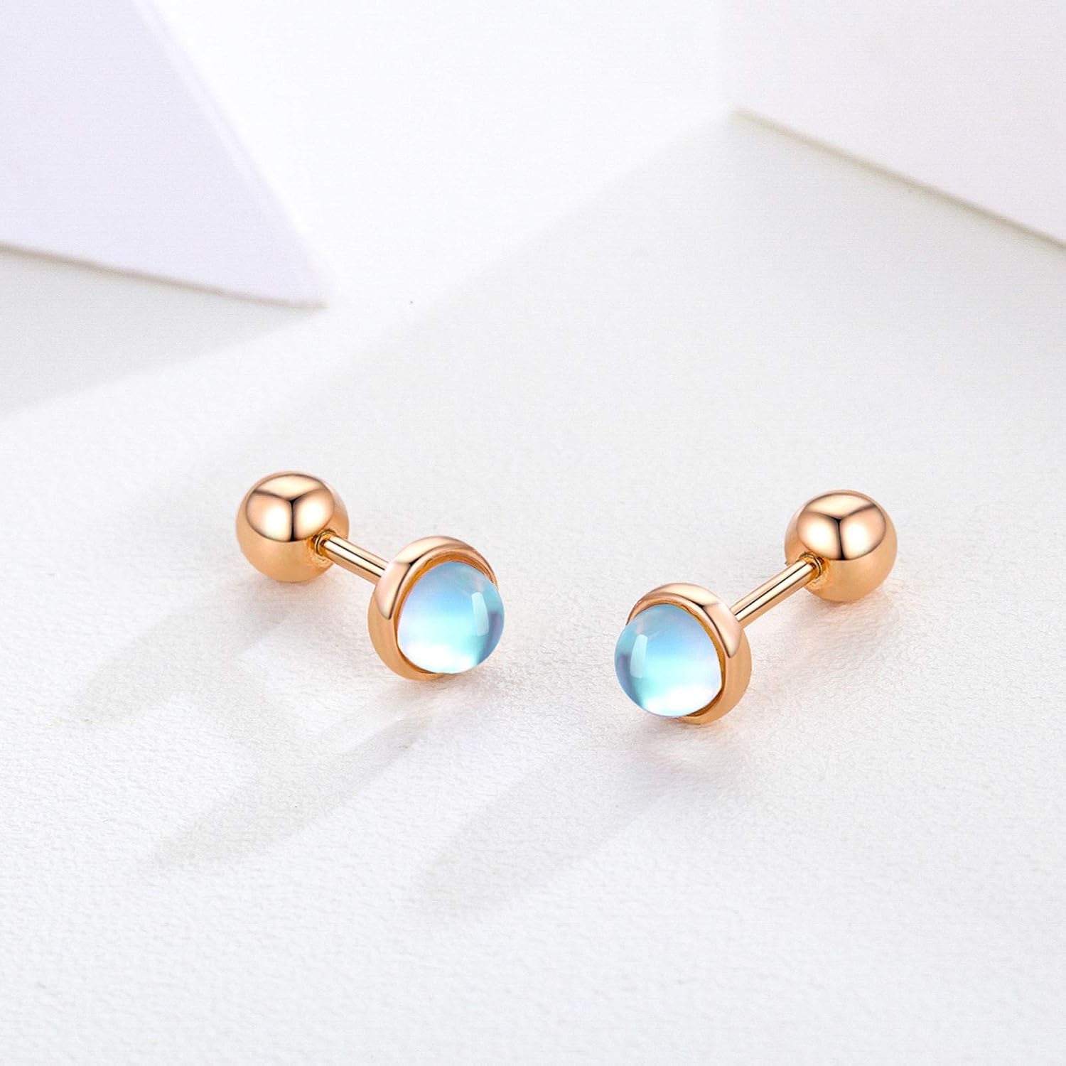 Moonstone Earrings 925 Sterling Silver Tragus Earrings Cartilage Earrings Screw Back Earrings Helix Piercing Jewelry Hypoallergenic Earrings for Women
