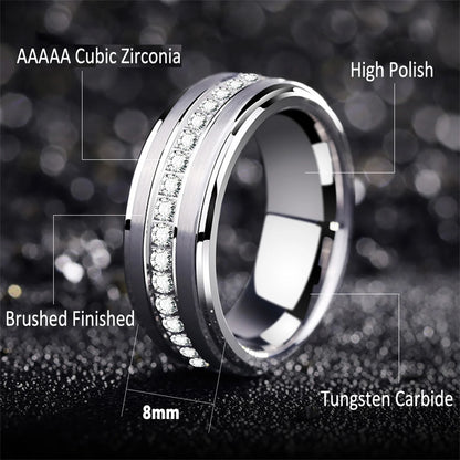 Men'S Wedding Band Brushed Finished Tungsten Carbide Promise Rings for Men Charm Half Eternity round Zircon Jewelry