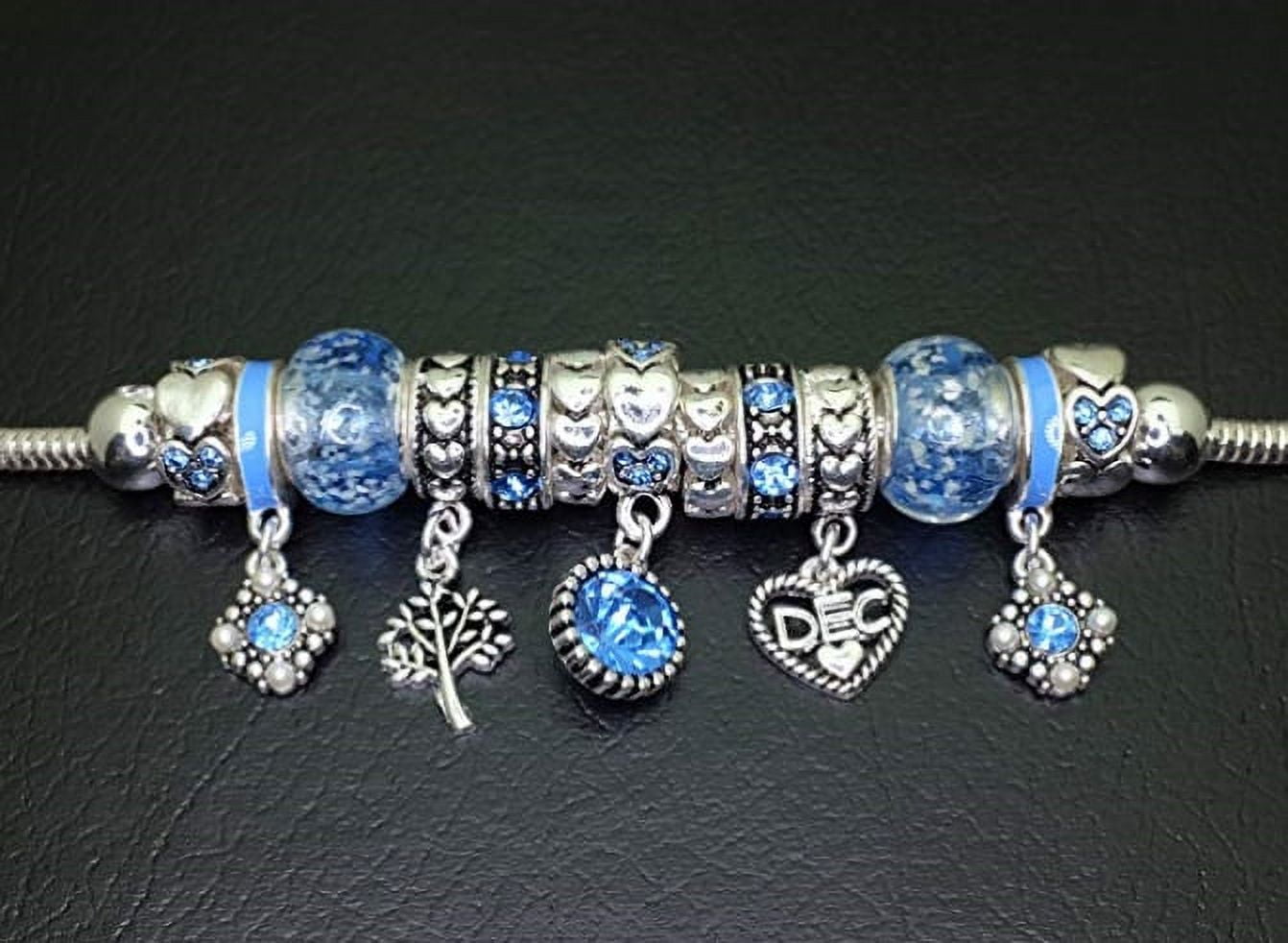 Birthstone Bracelet Multi-Color Charm Beads Silvertone