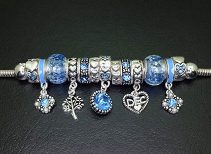 Birthstone Bracelet Multi-Color Charm Beads Silvertone