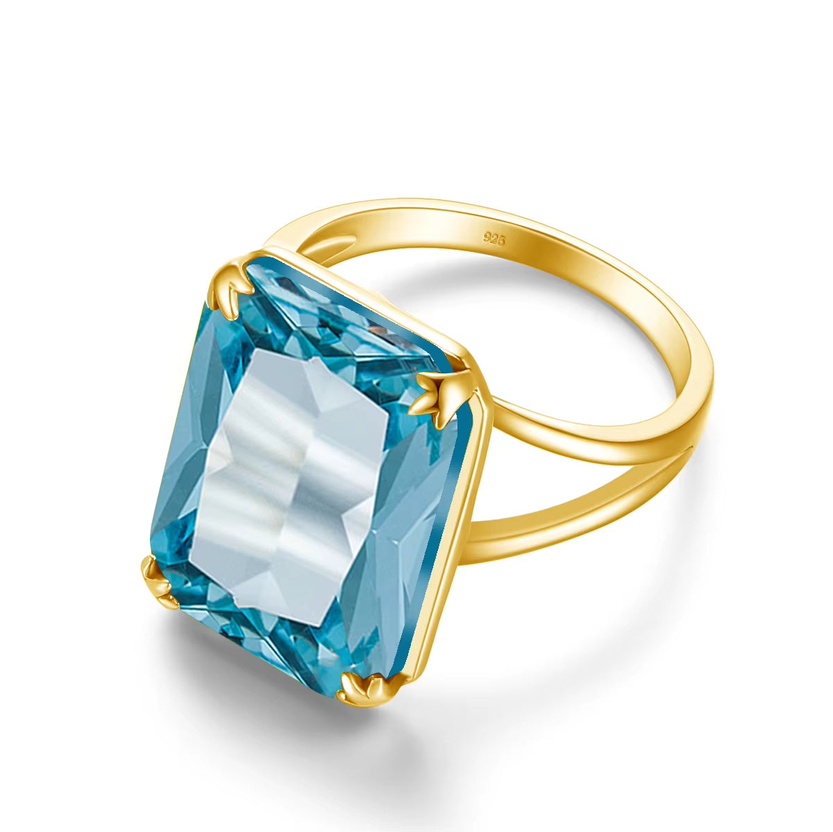 Classic Aquamarine Ring 925 Sterling Sliver Rings for Women Gold Plated Gemstone Vintage Luxury Party Gift Female Fine Jewelry